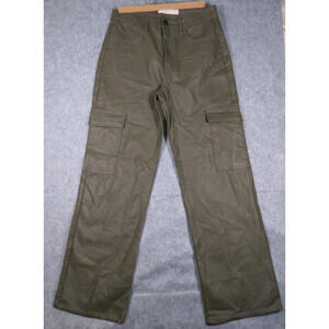 Tgla High Rise Straight Legged Faux Leather Pants Olive Green Size 9/29